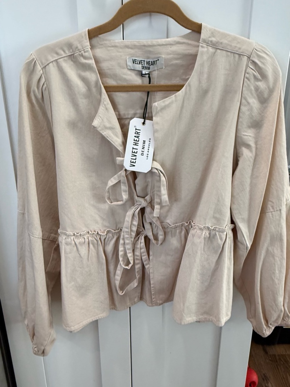 Velvet Heart Blush Tie-Front Peplum Blouse